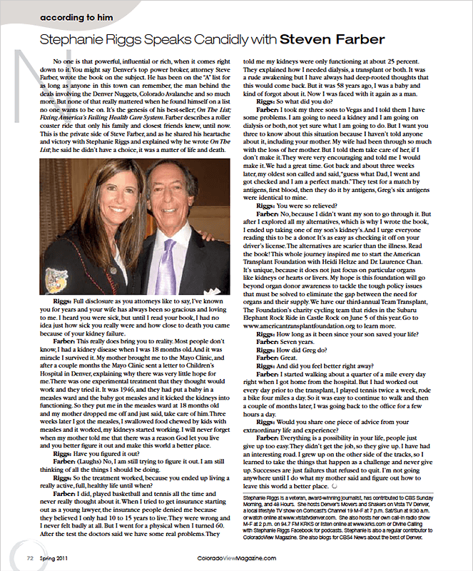 Steve Farber Article Colorado View Magazine